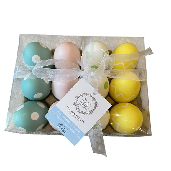 The Farmhouse Easter Eggs Boxed Set of 12 Pastel Colors Polka Dot Spring Decor - Picture 13 of 14